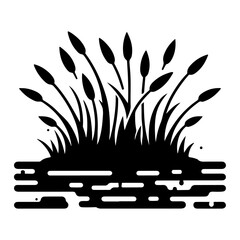 minimal grass icon on mud vector silhouette, black color silhouette 