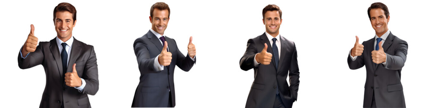 A set of businessmen in a suit is smiling happily and giving a great thumbs up isolated on a transparent background PNG