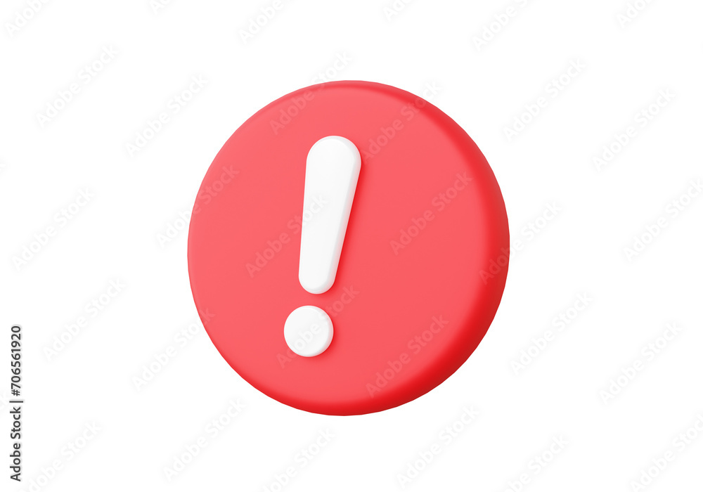Poster red circle warning problem symbol icon on isolated background. error alert safety concept. 3d render