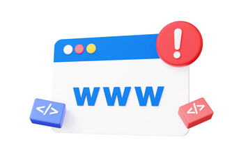 Warning browser page www search address with hyperlink website worldwide optimization software protocol software developer concept. Web UI-UX design coding language development. 3d render