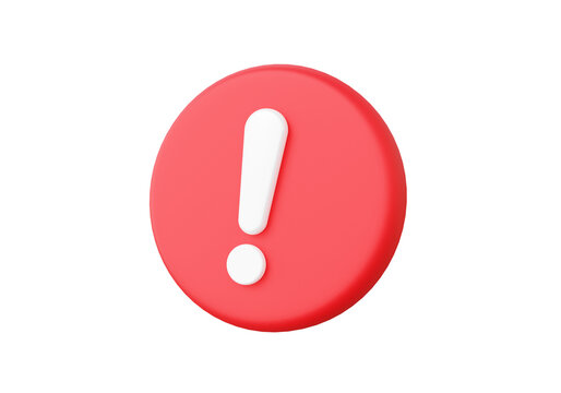 Red circle warning problem symbol icon on isolated background. error alert safety concept. 3d render illustration