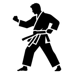 Karate Belt Icon with man vector silhouette, black color silhouette