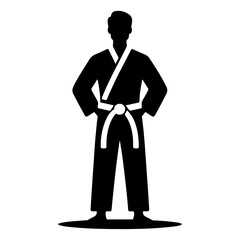 Karate Belt Icon with man vector silhouette, black color silhouette