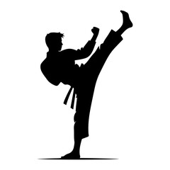 minimal Karate kick vector silhouette, black color silhouette