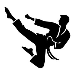 minimal Karate kick vector silhouette, black color silhouette