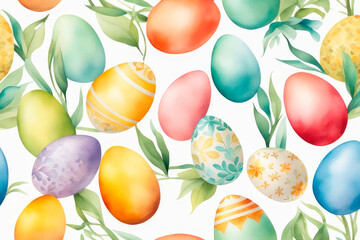 Fototapeta na wymiar Watercolor hand drawn Easter eggs with flowers seamless pattern.
