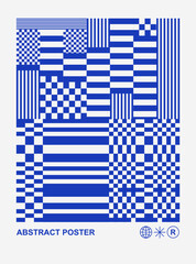 Y2k blue trendy print. Glitch effects, Op-art illusion. Retro cyber minimal geometric background. Neo brutalism, Neon, Blue grid. Brutal Vaporwave style, Cyberpunk, modern graphic design. QR Barcode 