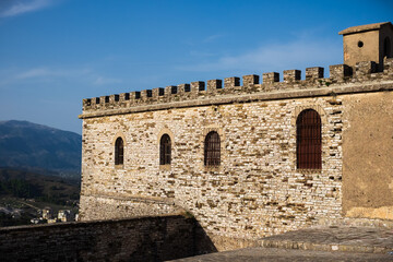 Fototapeta na wymiar 12th century built fortress of Gjirokaster, Albania where the Ottoman legacy is clearly visible. Castle of Girokaster.