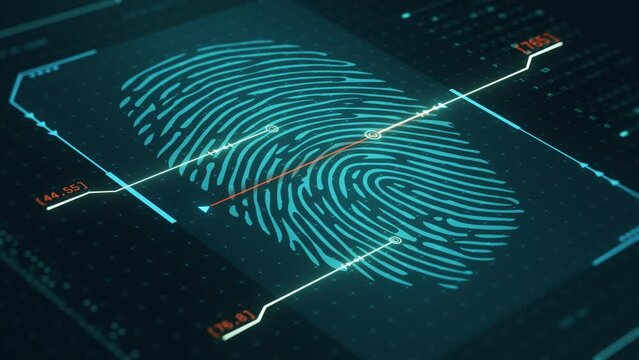 Biometric digital technology, fingerprint scanner, concept of cybersecurity and data protection, isometric view (3d render)
