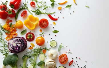The healthy lifestyle of vibrant summer vegetables forms an appealing food concept, set against a white background.
