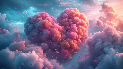 Cœur en forme de nuages et de plumes dans le ciel