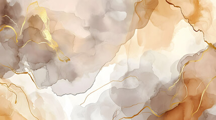 Beige, brown watercolor fluid painting vector background design. Dusty pastel, neutral and golden marble.