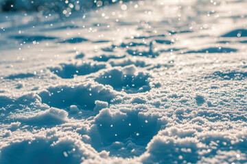 snow texture with flakes and footprints