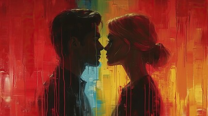 Une femme et un homme  qui vont s'embrasser avec style vintage affiche - obrazy, fototapety, plakaty