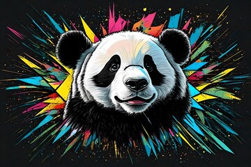 Panda head in pop art style