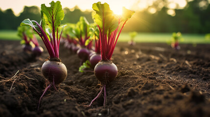 Fresh beetroot grows in the ground.nature - obrazy, fototapety, plakaty