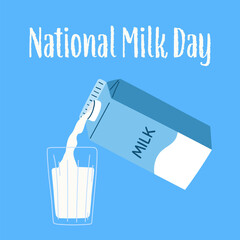 Milk flows from a package into a glass. Hand drawn vector illustration for National milk day