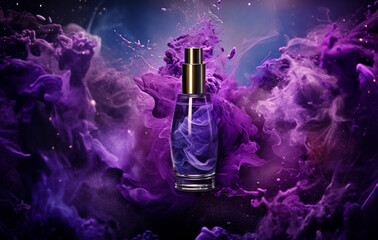 bottle of purple perfume with smoke