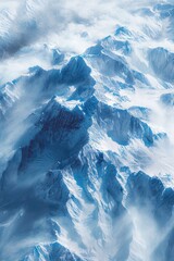 Satellite view of a snowy mountain, top view of winter mountain peaks