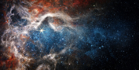 Space scene with stars in the galaxy. Panorama. Universe filled with stars, nebula and galaxy,. Elements of this image furnished by NASA - Powered by Adobe