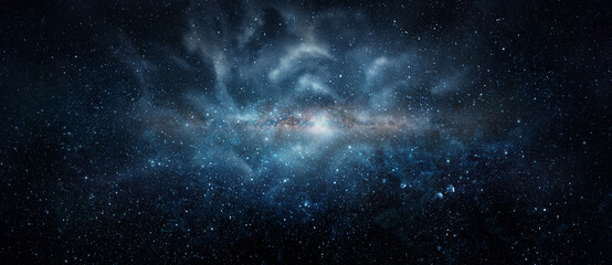 Naklejka na ściany i meble Space scene with stars in the galaxy. Panorama. Universe filled with stars, nebula and galaxy,. Elements of this image furnished by NASA