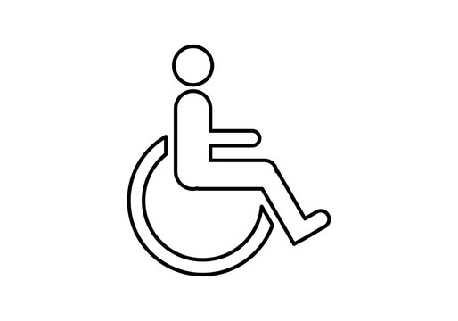 Icono negro de silla de ruedas en fondo blanco.