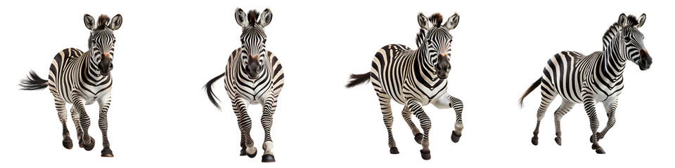 Fototapeta na wymiar A set of Zebra running isolated on a transparent background PNG