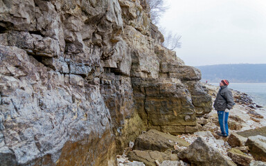 rocks on the bank of the Volga river in the Zhiguli mountains on an autumn day