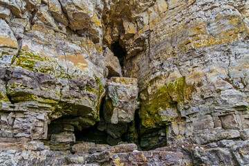 rocks on the bank of the Volga river in the Zhiguli mountains on an autumn day