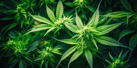 AI Generated. AI Generative. Raw flower plant herbal medicnie canabis leaves green marijuana  background. Graphic Art