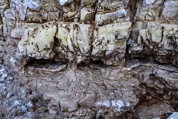 rocks on the bank of the Volga river in the Zhiguli mountains on an autumn day