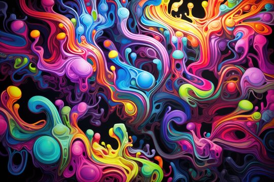 A vibrant abstract painting featuring a variety of colors, shapes, and patterns, A swirling chaos of vibrant, neon colors, AI Generated