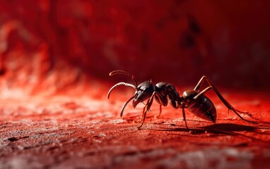 Ant on a vivid red and yellow background.