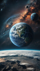 Obraz premium Earth and moon. View of the planet earth from moon space during at night. High quality photo