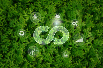 ESG smart icon on green Selaginella fern leaves pattern in natural garden background, wallpaper for environmental concept ,social and corporate governance impact investing.