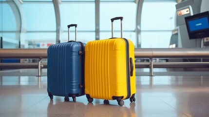 set of baggage bags in airport, colorful luggage cases, travel and vacations concept, flight journey destinations wallpaper