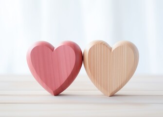 two wooden hearts on wooden background