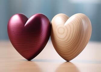 two wooden hearts on wooden background
