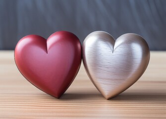 Fototapeta premium two wooden hearts on wooden background