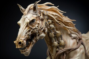 Ghoulish Horse demon skeleton. Dead horror. Generate Ai
