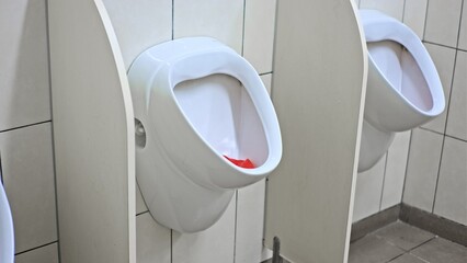 White Porcelain Urinal in Dirty Public Mensroom