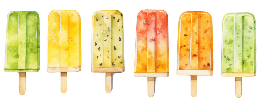 Set of popsicle watercolor on transparent background Crop image for use,