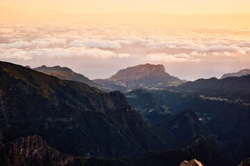 sunrise in the mountains in Madeira, Portugal