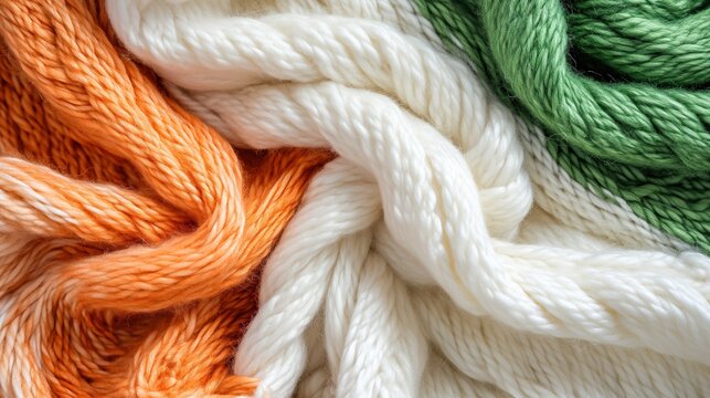 tricolored knitting wool forming the shape of a flag, backgrounds, event promotions, or designs with a crafty and patriotic theme