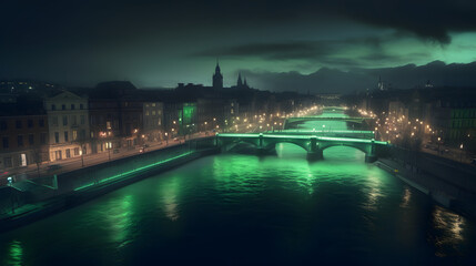 "Emerald Twilight Over Cityscape on Saint Patrick's Day" AI-Generative
