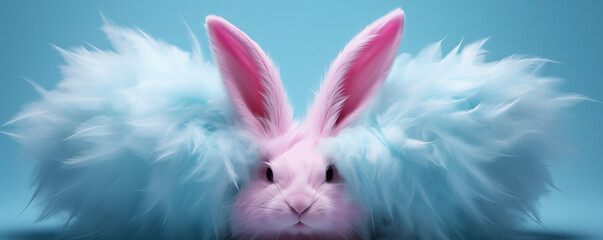 Flauschige Ostern, Flauschige Hasen und Hasenohren mit Rosa und Blau, Fantasievolle Ostern, Sinnliche Ostern - obrazy, fototapety, plakaty