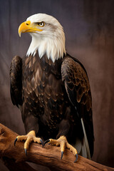 Obraz premium Bald eagle, Haliaeetus leucocephalus, isolated sitting on a wooden branch with nature background