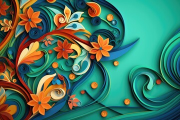 Compost Week UK. Abstract vector background with blue and orange flowers. Floral design for banner or flyer.