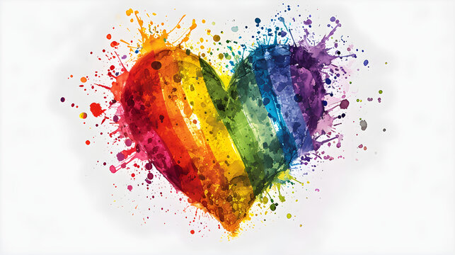 LGBTQ rainbow hearts creating a colorful heart on a white background,