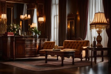 Fototapeta na wymiar A luxurious setting showcasing classic furniture exquisitely captured in flawless lighting